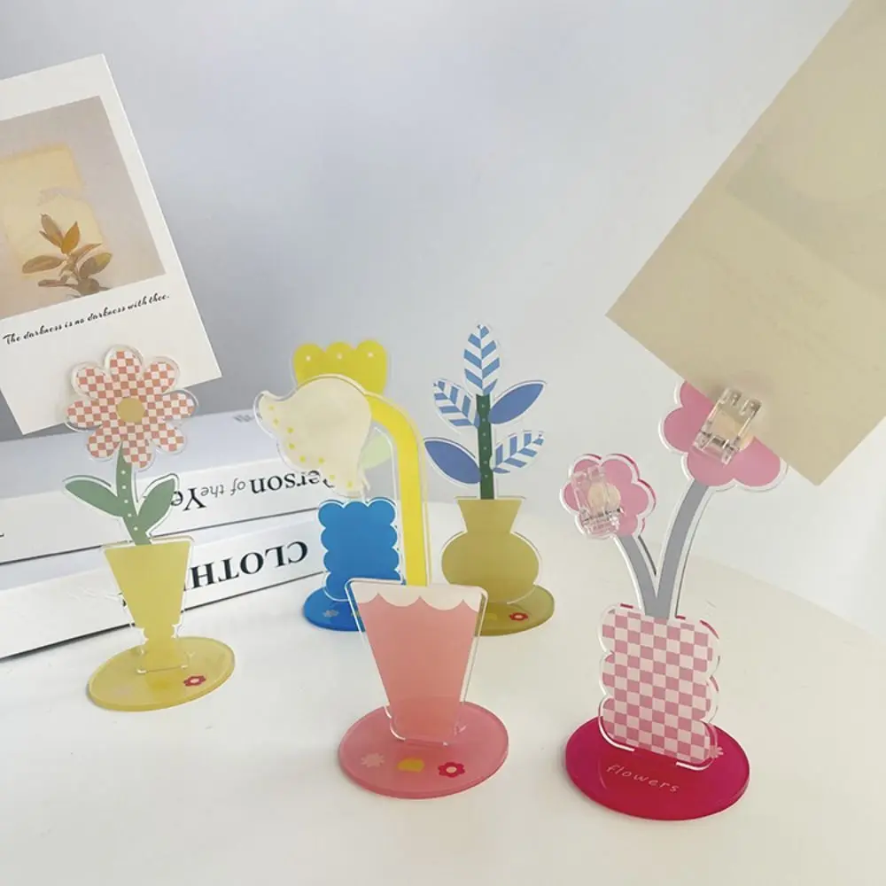 Cute Cartoon Acrylic Memo Clip Decoration Flower Shape Photo Display Stand Korean Style Multi-purpose Cartoon Note Holder
