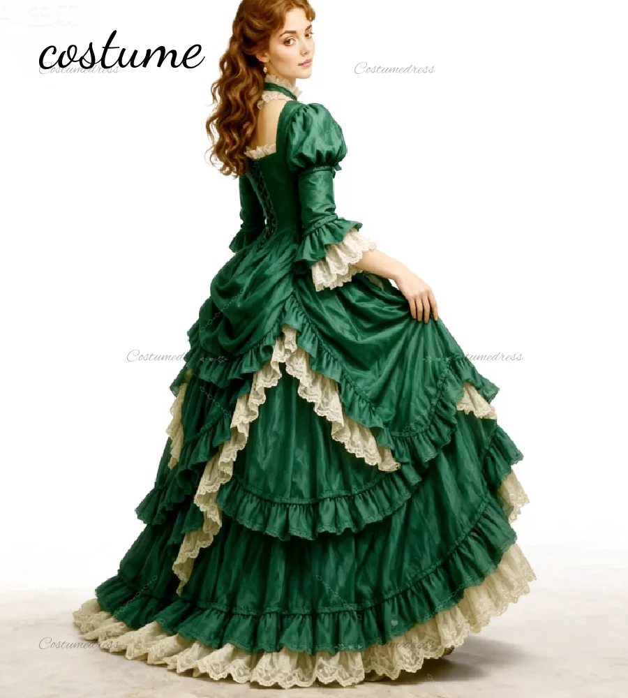 

Зеленое вечернее платье Тюдоров в стиле ретро в стиле Ренессанс, многоуровневое платье для выпускного вечера в викторианском стиле, 2026 Колониальное георгианское средневековое вечернее платье