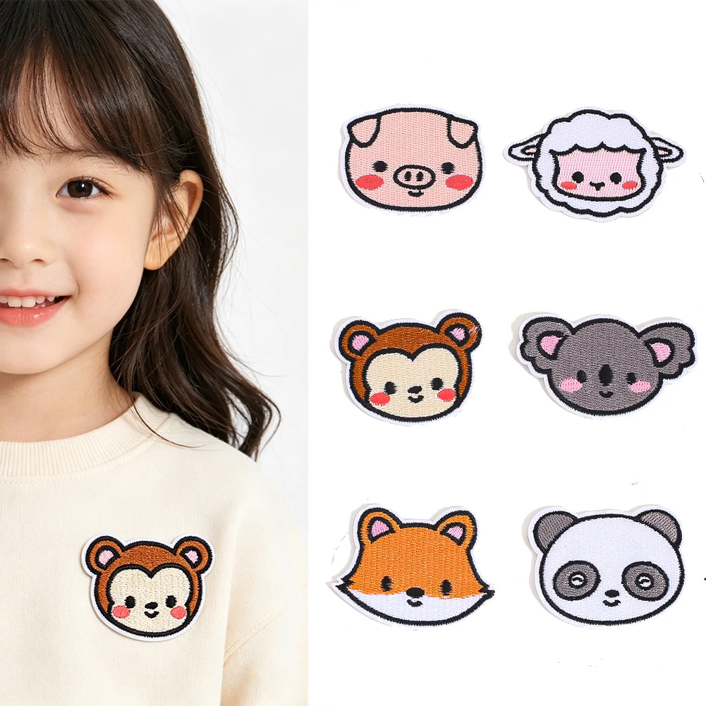 Cartoon Animal Character Embroidered Fabric Patch Set Panda Fox Koala Monkey Lamb Pig Heat Transfer Stickers T-Shirts Patches