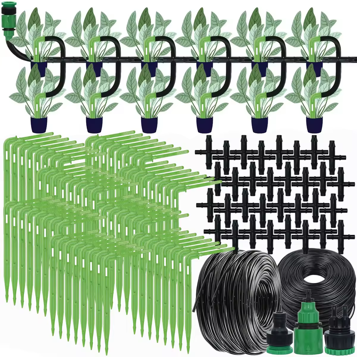 Greenhouse Drip Irrigation Kit Automatic Watering System Garden 4-Way 4/7mm to 3/5mm Hose Dripper for Pot Plant Vegetable Bonsai