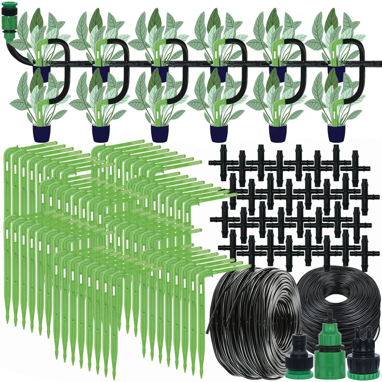 Greenhouse Drip Irrigation Kit Automatic Watering System Garden 4-Way 4/7mm to 3/5mm Hose Dripper for Pot Plant Vegetable Bonsai