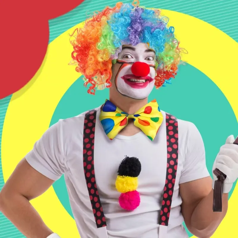 Performance Wavy Curly Clown Wig Cosplay Hair Synthetic Wig Hair Hat Colorful Rainbow Wavy Curly Clown Circus Wig Cap Carnival