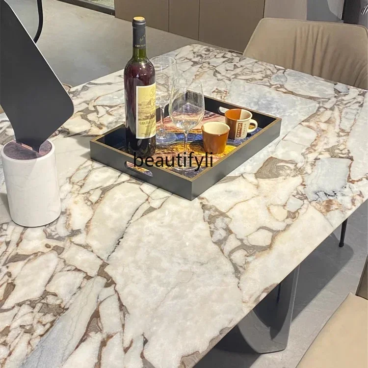

A26 Italian light luxury elephant white natural marble dining table rectangular luxury stone dining table high-end can be custom