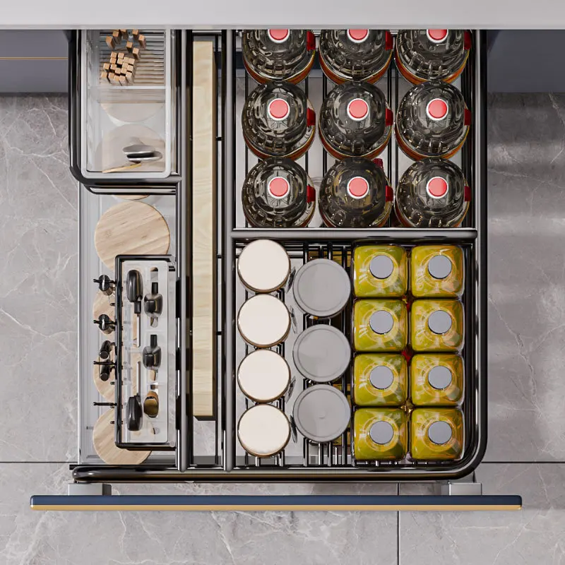 سلة توابل، خزانة المطبخ، سلة توابل من الفولاذ المقاوم للصدأ، رف تخزين توابل منزلق من نوع الدرج #2