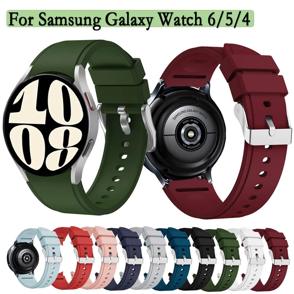 

20mm Silicone Strap For Samsung Galaxy Watch 6 / 6 classic/5/5pro/4/4 Classic Watchband With Silvery Buckle Sport Wristband