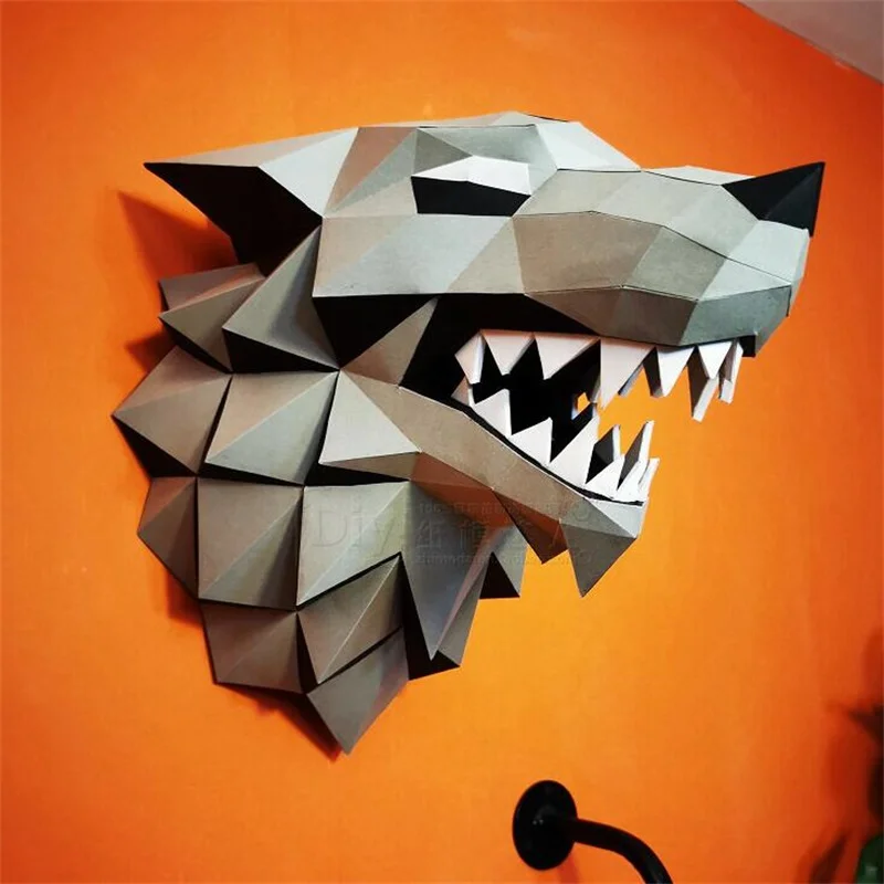 Wolf Paper Model Red Dragon Head Papercraft Hand Made Art Sculpture Model 3D Puzzles Wall Decorations Home Decor DIY Toys