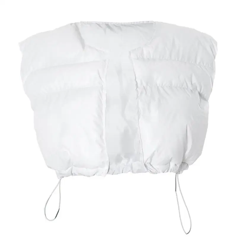 652F Womens Cropped Puffer Vest Sleeveless V Neck Open Front Padded Puffer Coat Drawstring Waist Jackets Loose Outerwear