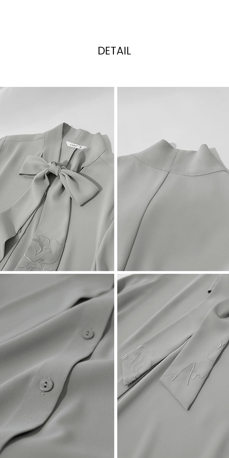 Amii Elegante Blusen für Damen 2026 Herbst Neue Einfarbige Lose Bestickte Chiffon-Bluse Vielseitiges Damen-Langarm-Oberteil 12611023 – Detail 38