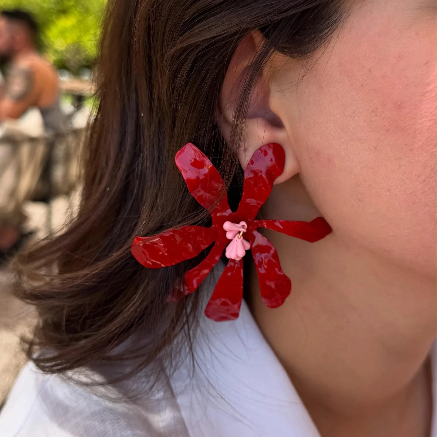 

Vintage Red Enamel Large Flower Earrings for Women Personality Exaggerated Romantic Jewelry Holiday Accessory Wedding Bride Wear
