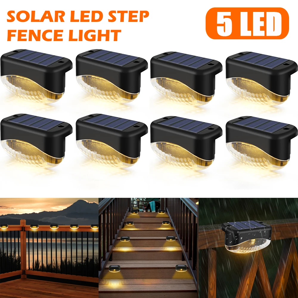 5LED Super Bright Step Light Solar LED Lights Outdoor Garden Decor Fence Lights IP65 Waterproof  Stair Light For Garden Sunlight
