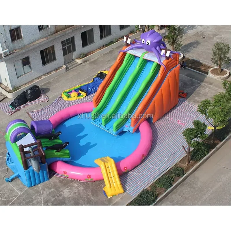 Large 30ft Tall Octopus Theme Playground Water Park Slide Inflatable Water Slide for Sale