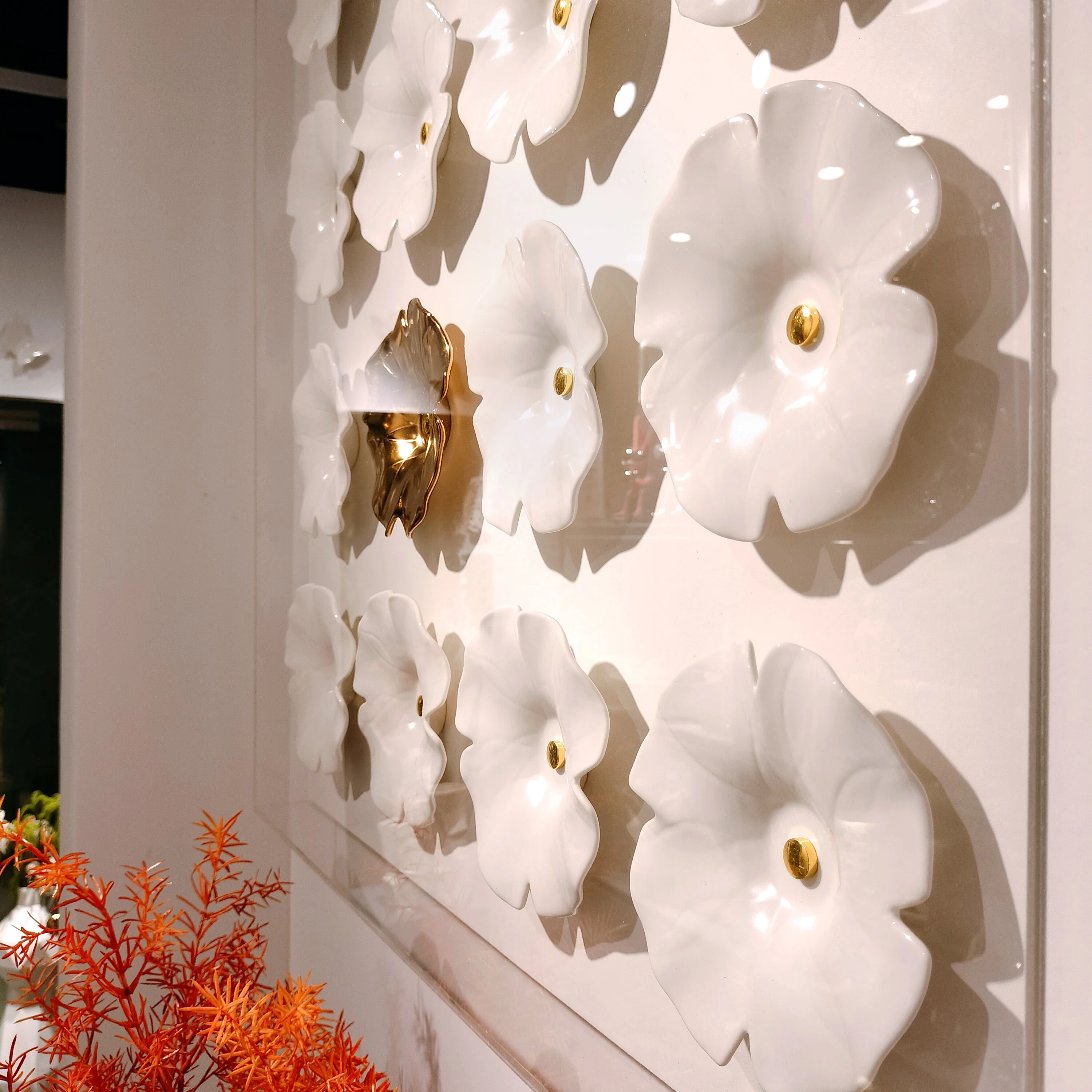 Modern simple black gold flower interior design hotel wedding 3D ceramic wall decoration