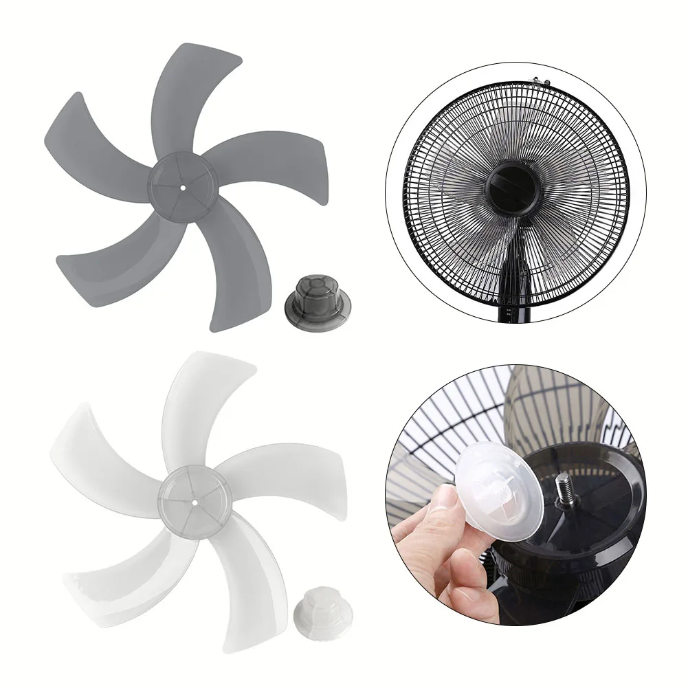 1x Large Wind Fan Blade For 18 Inch Household Plastic Fan Blade Five Leaves With Nut Cover For Pedestal Fan Table Fan Wall Fan