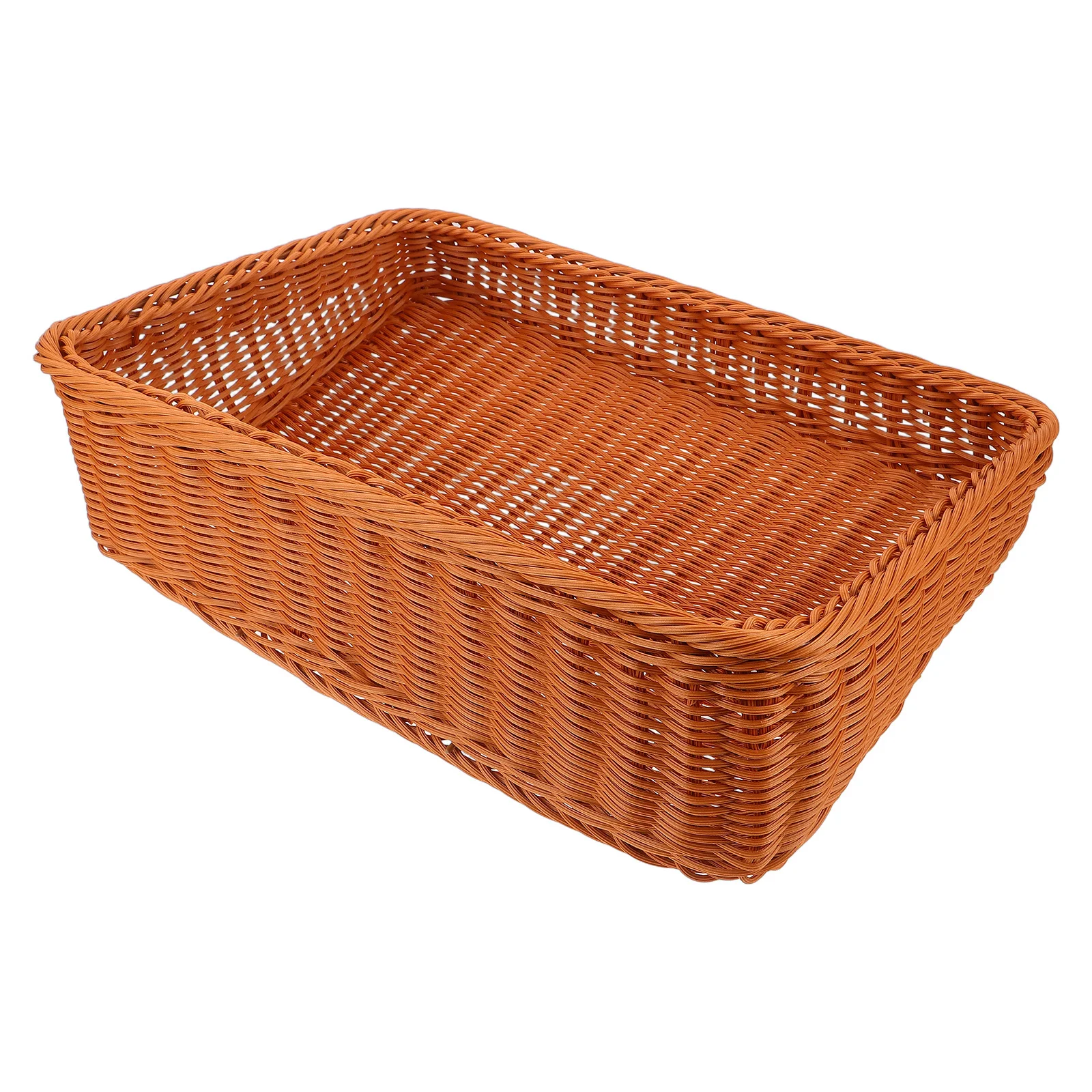 Imitation Rattan Bread Basket Rectangular Plastic Wicker Fruit Basket 40x30cm Slant Opening Snack Organizer Serving Tray Kitchen