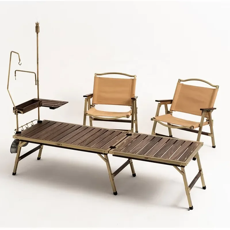 High-Quality Brass Frame Natural North American Wood Folding Table for Camping