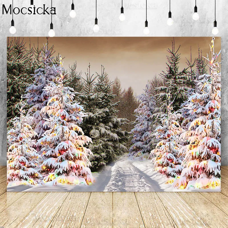 

Winter Snow Landscape Backdrops For Photography Pine Tree New Year Background Kids Family Portrait Photo Studio Christmas Props