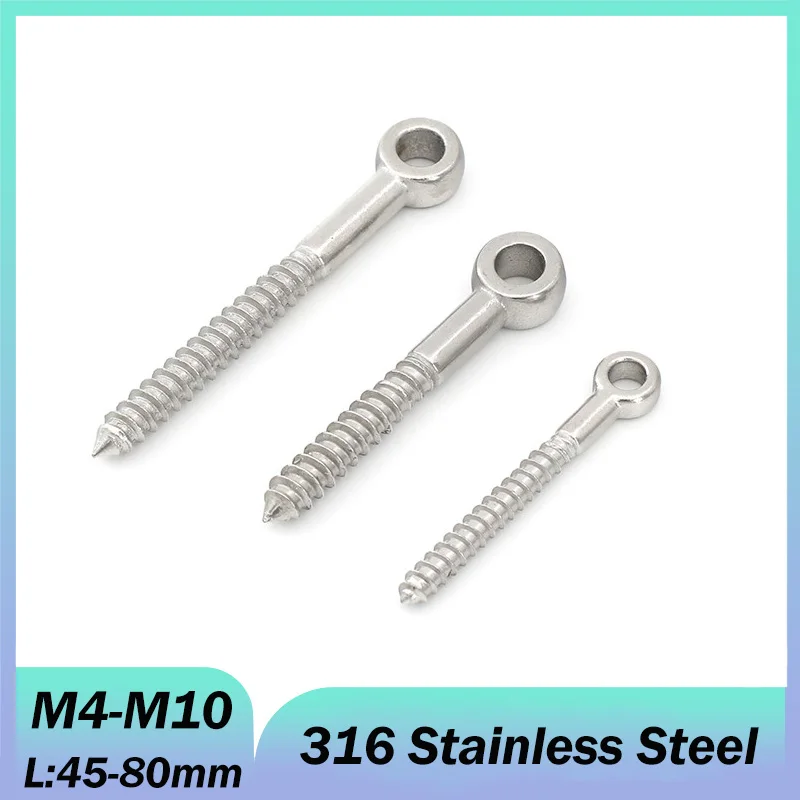 316 Stainless Steel Eye Shape Screws Wood Terminal Ring Eyelet Hooks Self Tapping Wire Rope Accessories M4 M5 M6 M8 M10