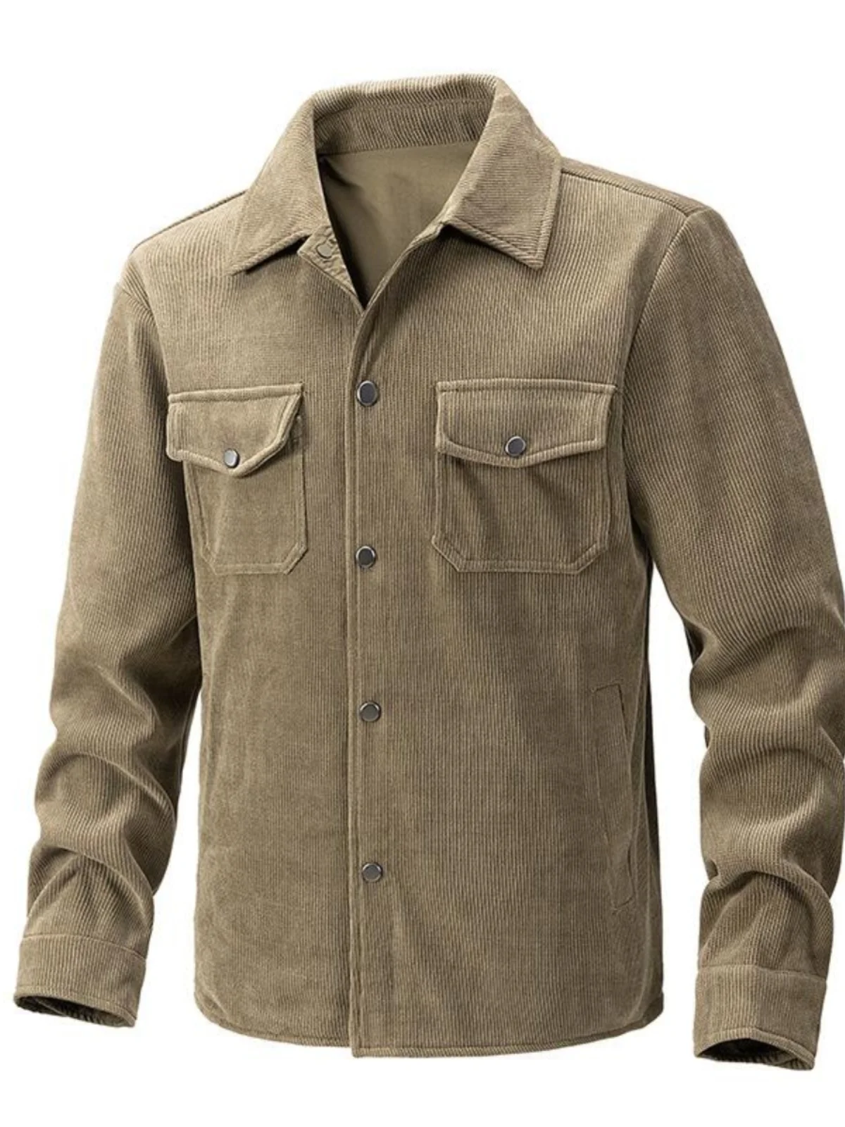 

Double-Sided Men's Busin Casual irt Sle Jaet Stand Fit Faion Urban Long Sve Single Button Closure Pure Color