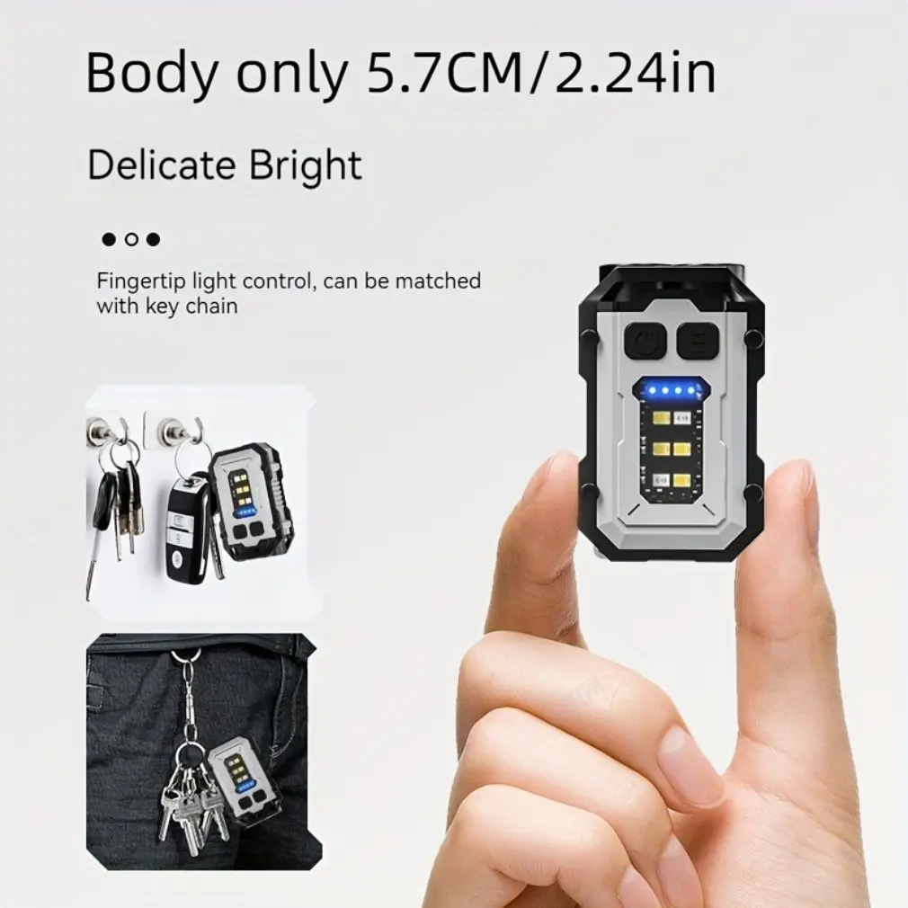 LED Flashlight Keychain Light Portable Super Bright Torch TYPE-C USB Charge Emergency Work Light with Pen Clip Tail Magnet