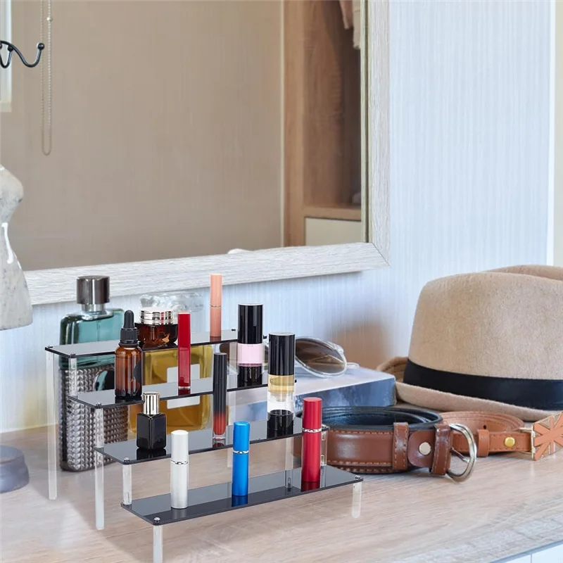 【B07R】حامل حامل للكب كيك 4 طبقات من الأكريليك الأسود الشفاف يعرض حامل مُنظِم العرض