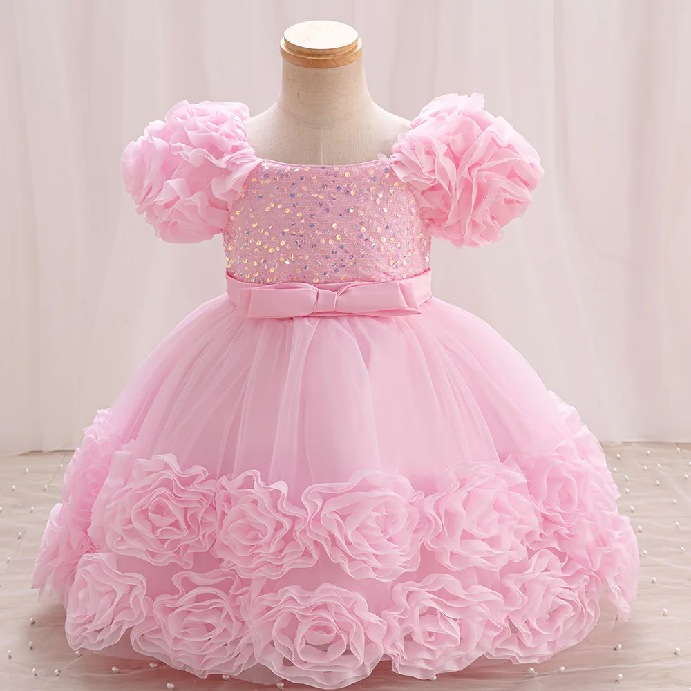 Toddler Flower 1 Year Birthday Dress For Baby Girl Clothes Princess Tutu Dress Girls Dresses Baptism Ceremony Party Gown 0-4Y