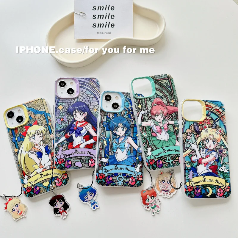 Funda de Teléfono Anime Sailor Moon para iPhone 17 Pro Max Air 16 15 14 13 12 11 XS Max XR, Carcasa Antigolpes con Diseño de Dibujos Animados Aino y Degradado Láser