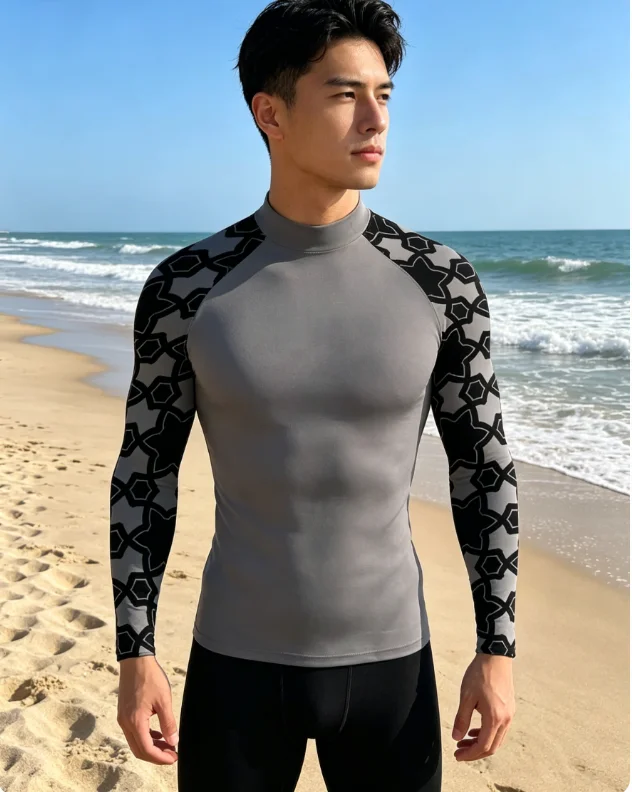 

Men's Rash Guard Long Sleeve Surfing Shirts Sunscreen Surf Sweatshirt UV Protection Swimwear Quick Dry