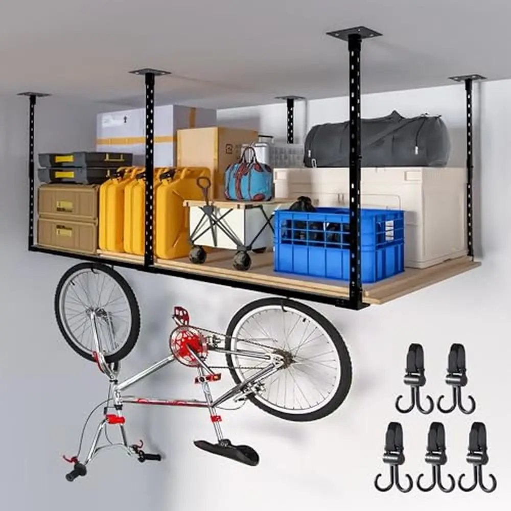 

Adjustable Heavy Duty Overhead Garage Storage Rack Carbon Steel Lightweight Shelving Concrete Ceilings 94.4" x 48" x 39" Free 5