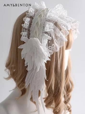 

Original Lolita Gothic Hair Accessories Japanese Style Black White Patchwork Lace Headband Anime Subculture Cosplay Accessories