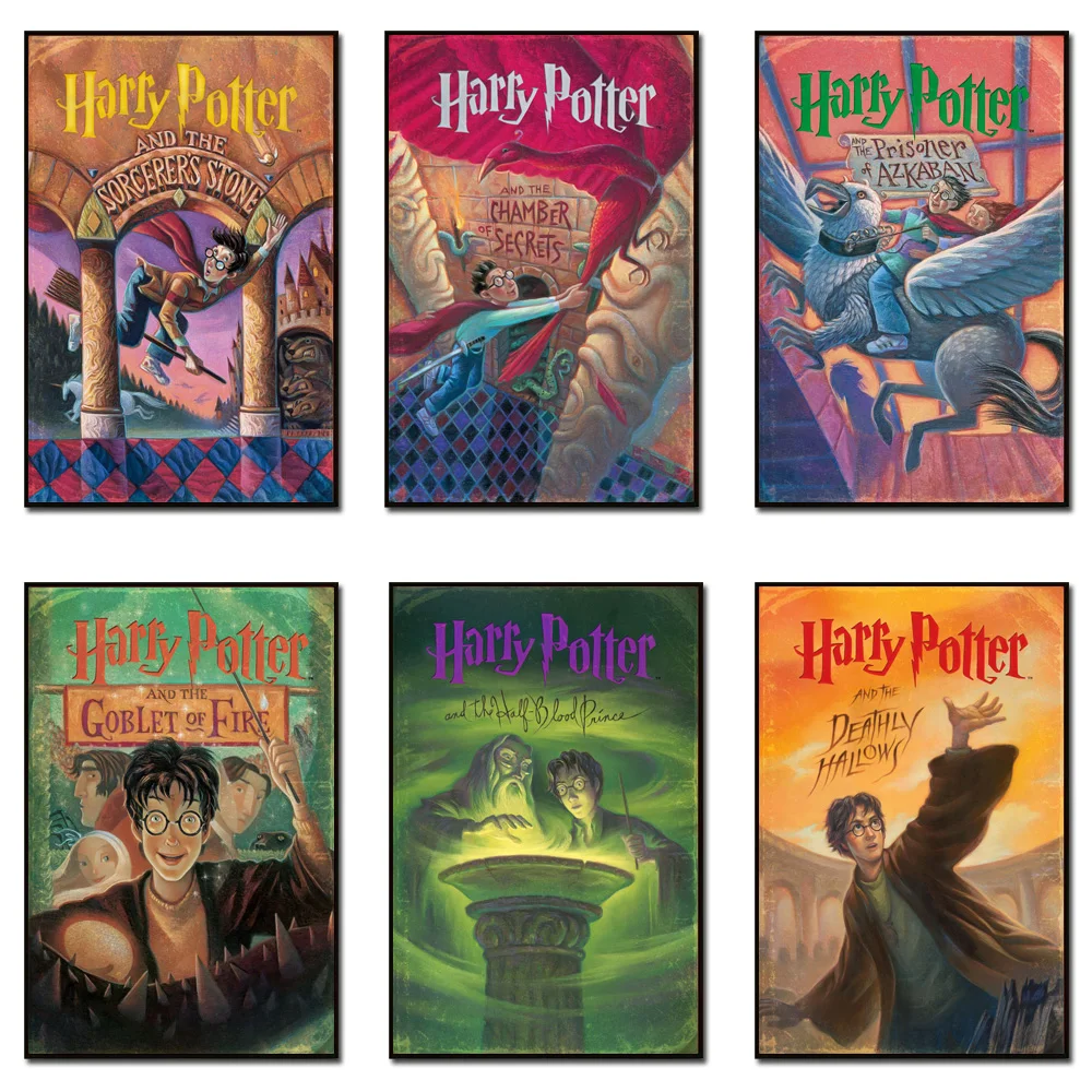 هيروكروس هاري بوتر الكرتون غلاف الكتاب الملصقات ، الكلاسيكية ماجيك مدرسة قماش الفن ، هوجوورتس التوضيح ، جدار ديكور اللوحة