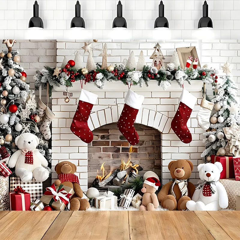 Merry Christmas พวงหรีดหน้าต่าง Glitter การถ่ายภาพฉากหลัง Happy New Year พื้นหลังครอบครัว Holiday Party ตกแต่ง RR-35