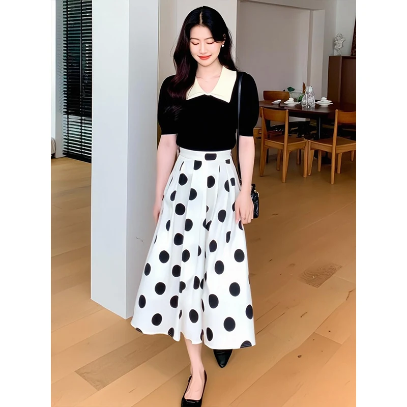 Hebden Sle Polka Dot f Gonna e Bubble Sve ort Sve Top Estate da donna Nuovo set in due pezzi Faionable And Ele