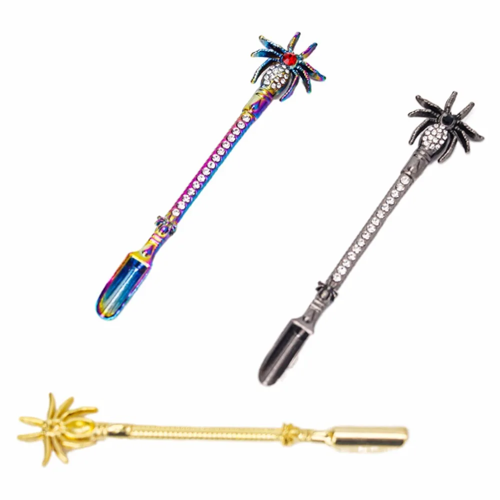 92mm Spider Diamond Inlaid Metal Scoop Multi-purpose Small Shovel for Herb Powder Wax Ointment Portable Smoking Accessories