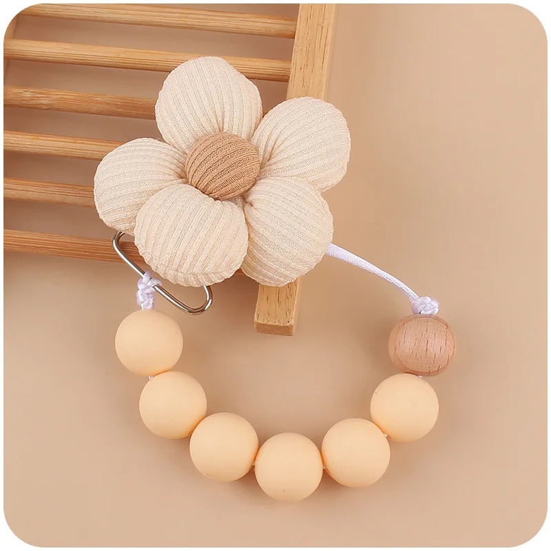 Baby Pacifier Clip Newborn Creative DIY Flower Silicone Pacifier Chain Cotton Teething Toys Soother Pendant Holder image 5