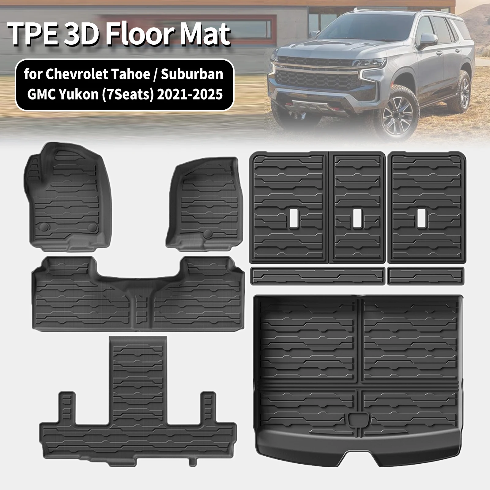 for Chevrolet Tahoe / Suburban / GMC Yukon 7Seats 2021-2025 TPE Car Floor Mats Waterproof Non-Slip Easy Clean Accessories