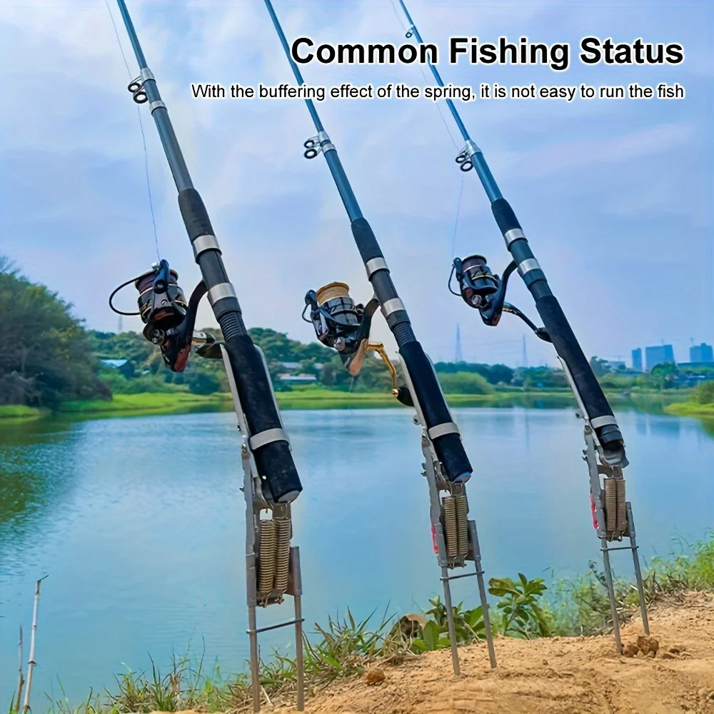 Automatic Spring Fishing Rod Holder, Adjustable Folding Stainless Steel, Ideal for Hands-Free Ground Fishing（2Pcs） view 3