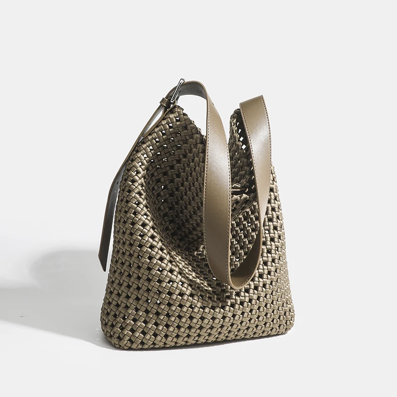 

2026New Woven Tote Bag For Women Large polyester Handbag Soft Shoulder Bag Work Shopper Summer Beach Travel Tote Bag With Purse