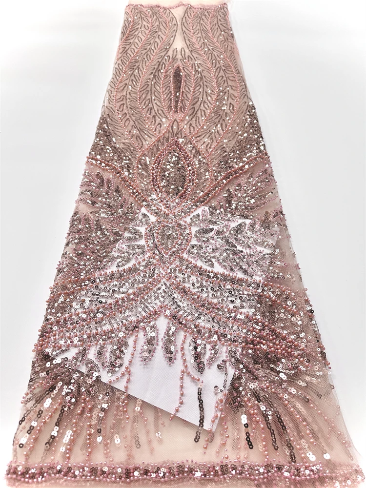 

Luxury African Sequins Lace Fabric 2025 French Nigerian Beaded Embroidery Tulle Fabric For Sewing Party Wedding Dress 5Yard