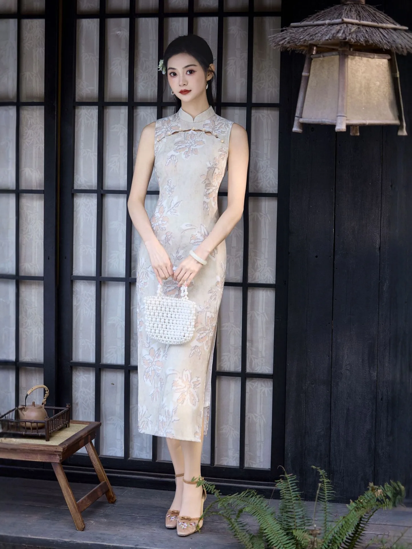 

Новое китайское платье-ципао в улучшенном стиле, женское, длинное, без рукавов, жаккардовое, приталенное, повседневное, летнее, новый фасон, традиционное ципао