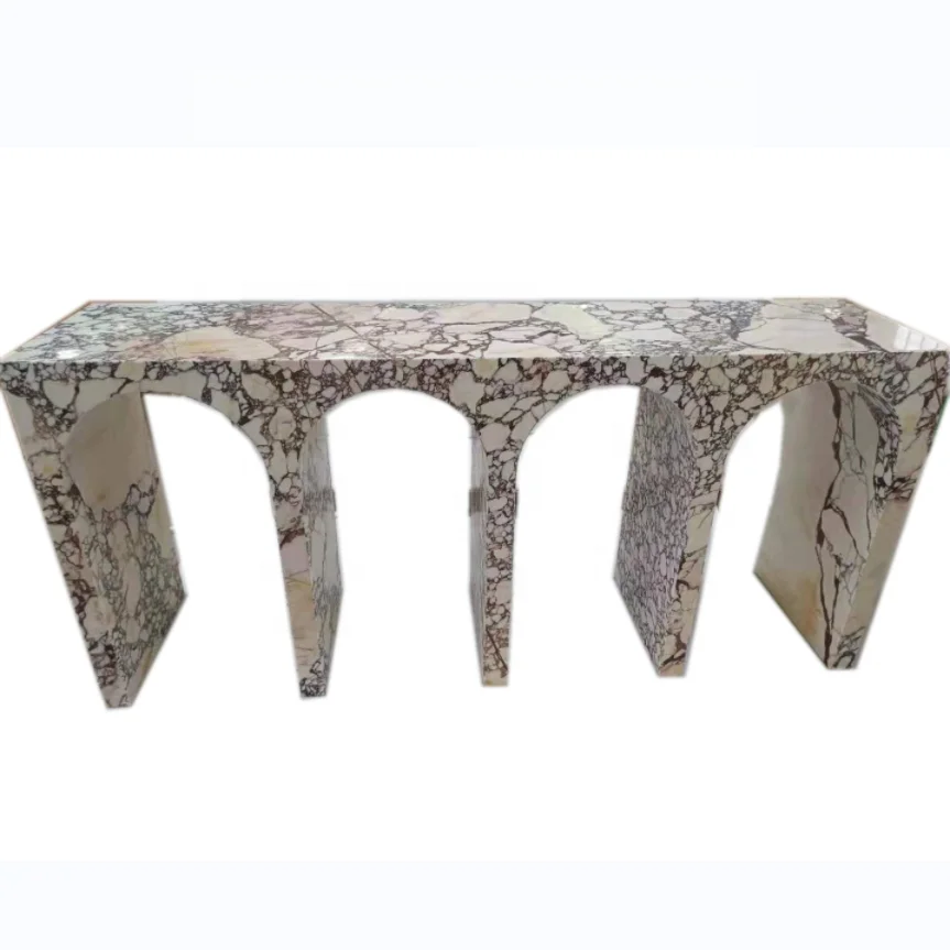 Custom 100% Natural Stone Design Arch Shape Italian Calacatta Viola Marble Console Table for House Decoration