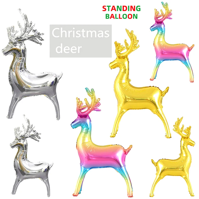 1Pc Christmas Elk Metallic Color Deer Balloons Standing Animal Foil Balloon Kids Inflatable Toys Party Decor Chiden Gifts