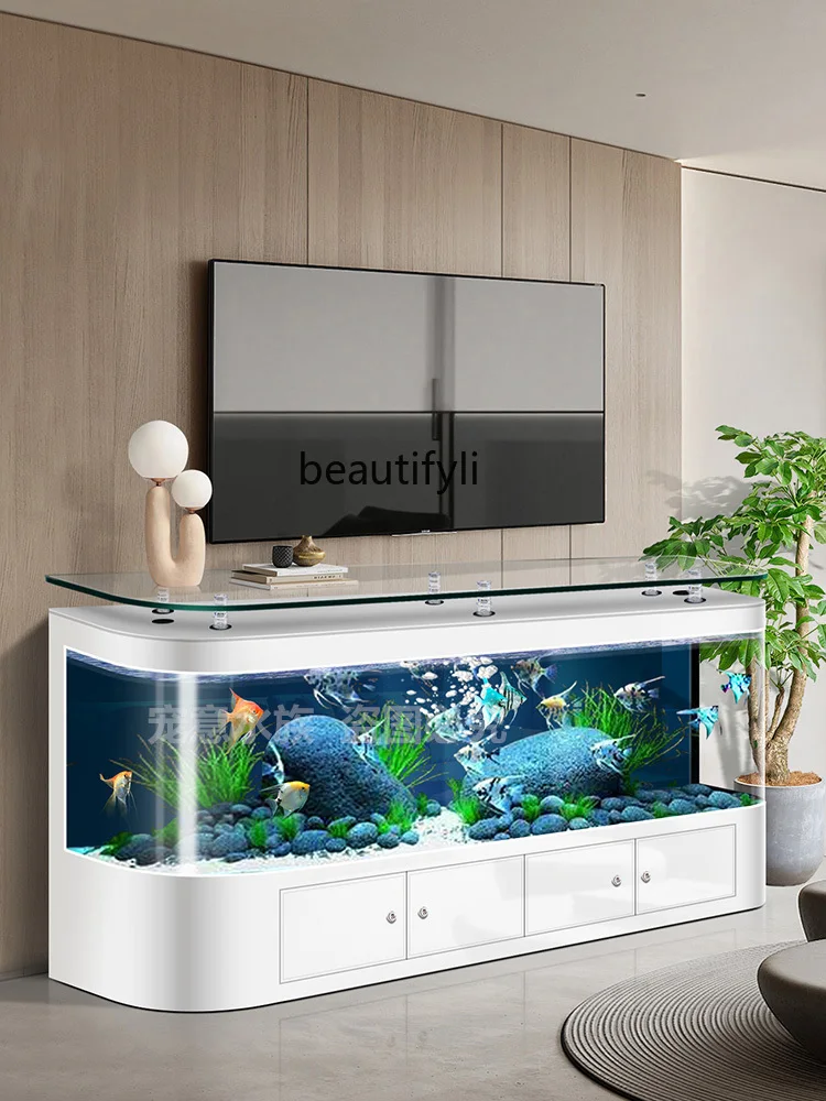 TV cabinet, fish tank, integrated coffee table, storage cabinet, floor-to-ceiling, high-end large ecological aquarium