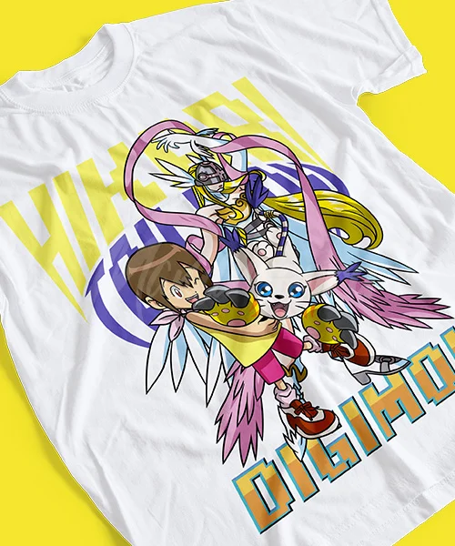 T-shirt For Anime Digimon Hikari y Gatomon Transformación Tailmon