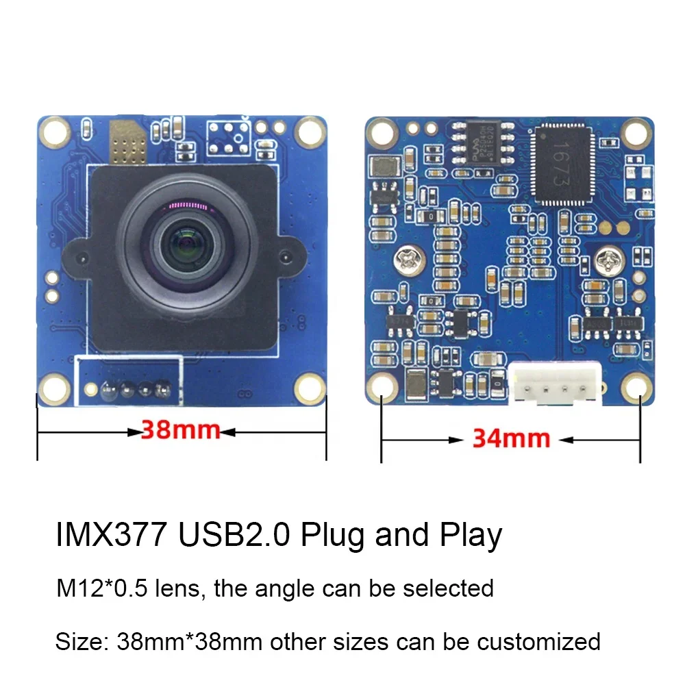 Sony IMX377 Sensor 4k HD CMOS 12MP USB camera module Fisheye M12 Lens UVC file shooting Driver-free module