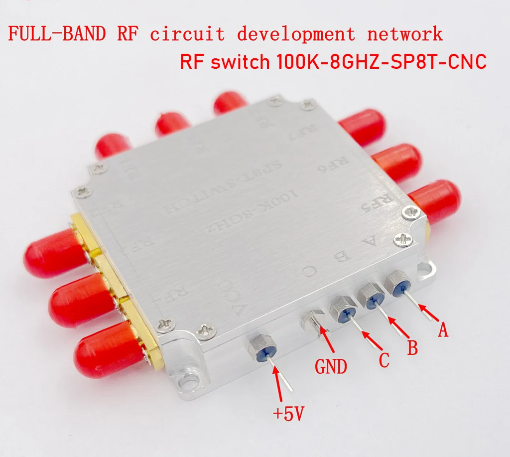 Przełącznik elektroniczny SP8T RF 100K-8GHz szerokopasmowy szeroki wysoki izolacja niska strata wtrąceniowa Teflon z obudową