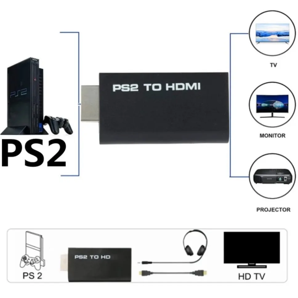 PS2 to HDMI Converter 480i/480p/576i/720P/1080P Audio Video Adapter Cable Supports PC All PS2 Display Modes For PlayStation 2