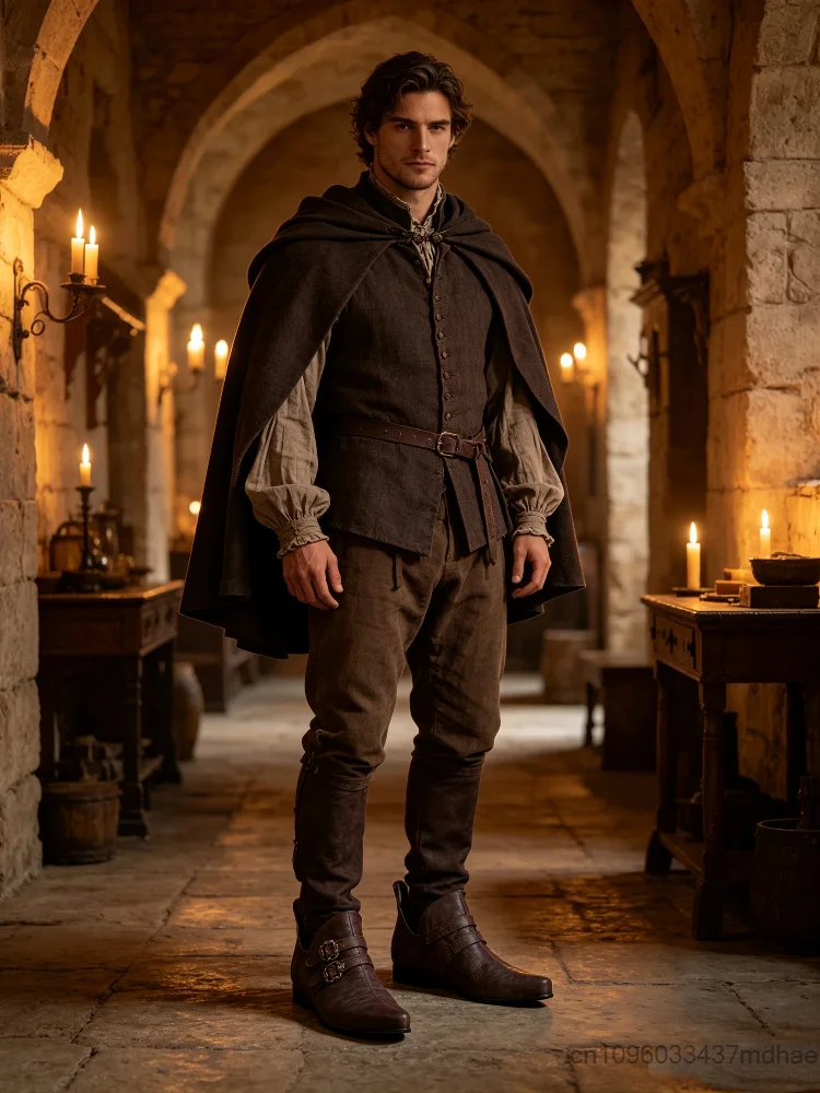 Retro Medieval Renaissance Pirate Cosplay Punk Shoes Men Victorian Style Noble Palace Boots Double Buckle Toe Ankle Footwear