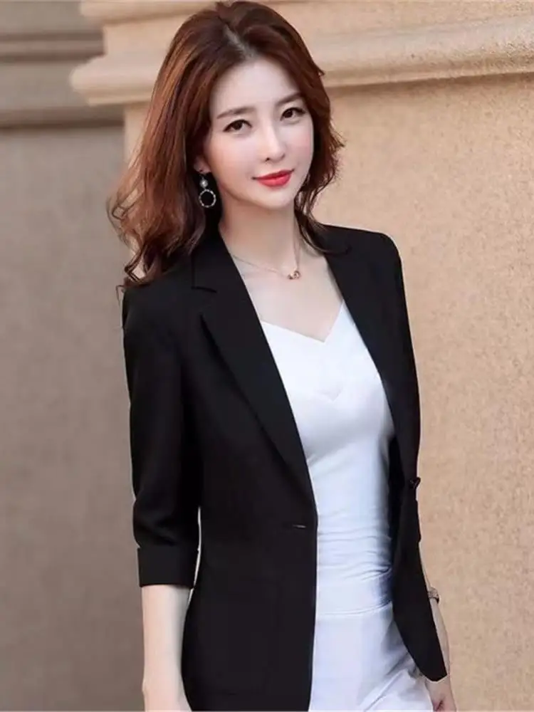 

Women's ort Slim Fit Bla Linen Spring Summer Jaet Seven Sve Thin New Sle Small Size Top for Office Cleanfit