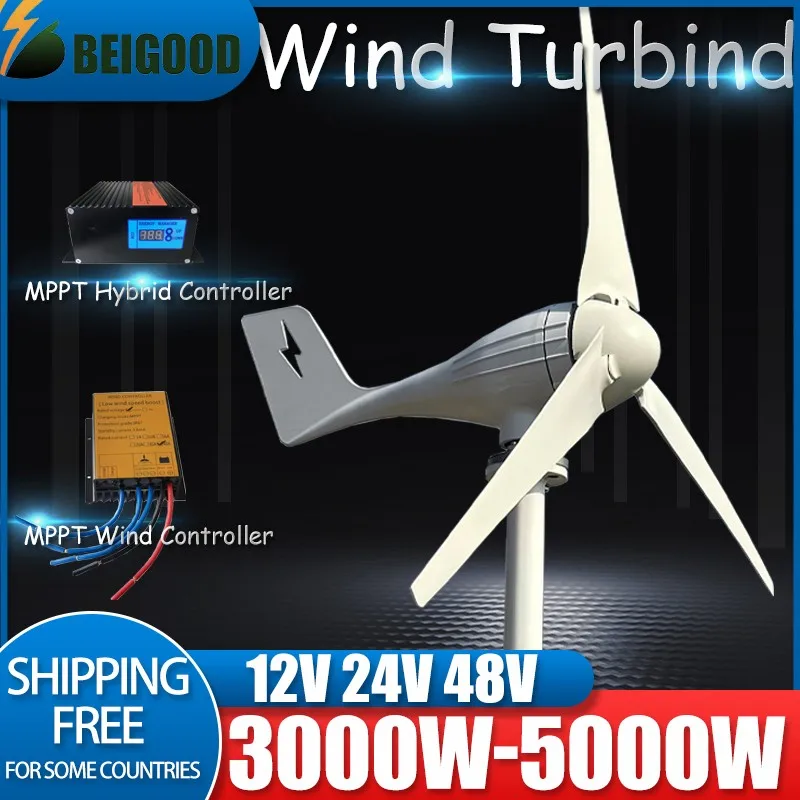 Horizontal Wind Turbine Home Appliance Generator 5000W 12V 24V 48V Low Start Speed Free Alternative Energy Camping Windmill