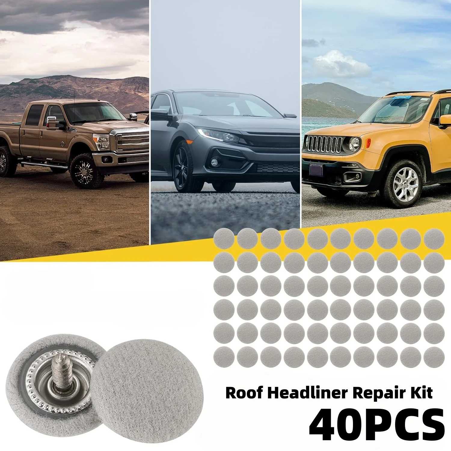 40PCS Car Roof Headliner Repair Button Pins Snap Rivets Retainer Auto Interior Ceiling Cloth Fixing Accessories For Truck SUV